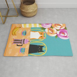 French Press Coffee Cats and Bananas Rug