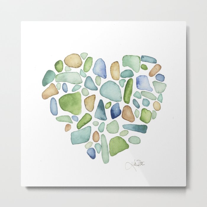 Heart of the Sea, sea glass watercolor Metal Print