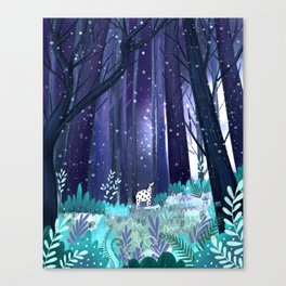 Unicorn in a magical wood Canvas Print