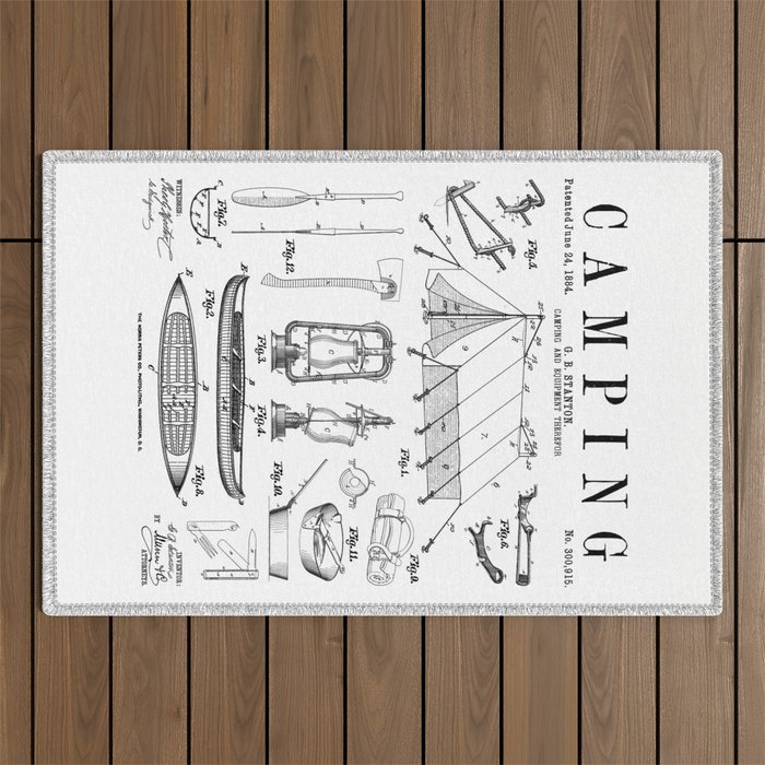 Camping Gear Camper Vintage Patent Drawing Print Outdoor Rug