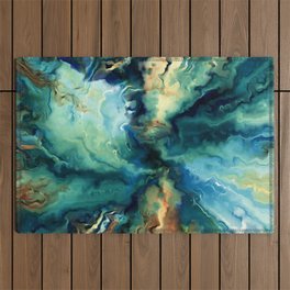 Marbled Ocean Abstract, Navy, Blue, Teal, Green Outdoor Rug