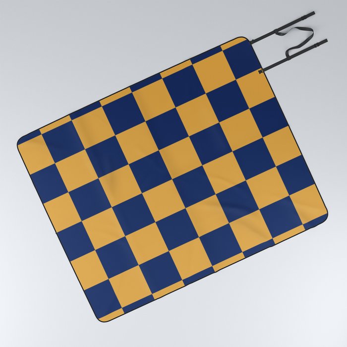 Checkers blue and yellow Picnic Blanket