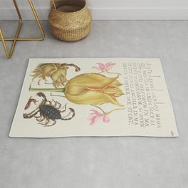 Vintage Calligraphic bugs and flowers Area & Throw Rug