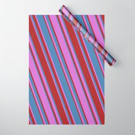 [ Thumbnail: Orchid, Red & Blue Colored Lined/Striped Pattern Wrapping Paper ]