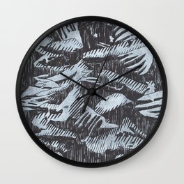 Lovely lino printing in black and white Wall Clock