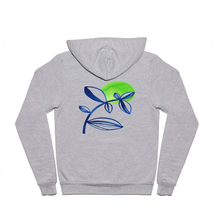 Blue and lime green minimalist leaves Hoody