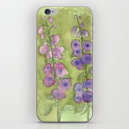 Hollyhock Foxglove Watercolor Muted Tones iPhone Skin