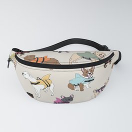 Dog Sharks (dogs in shark life jackets) on Sand Fanny Pack