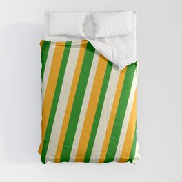 [ Thumbnail: Beige, Orange & Green Colored Lined/Striped Pattern Comforter ]