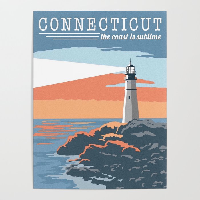faded vintage connecticut postcard Poster