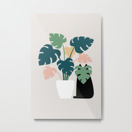 Cat and Plant 21: Leaf Me Alone Metal Print | Blackcat, Leaf, Houseplant, Catlover, Cat, Drawing, Indoorplant, Plantart, Leafmealone, Catart 