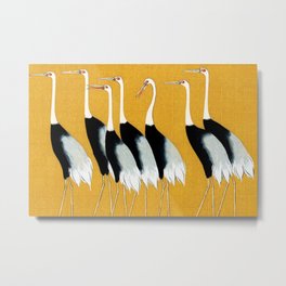 Flock of Japanese Red Crown Cranes Metal Print | Vintagepainting, Vintageart, Japaneseart, Painting, Portraitofbirds, Birds, Flockofbirds, Vintagejapananese, Retroart, Nature 