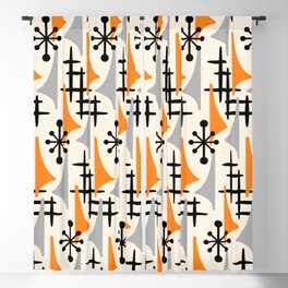 Retro 1950s Style Mid Century Modern Atomic Wing Pattern 834 Googie Orange and Gray Blackout Curtain