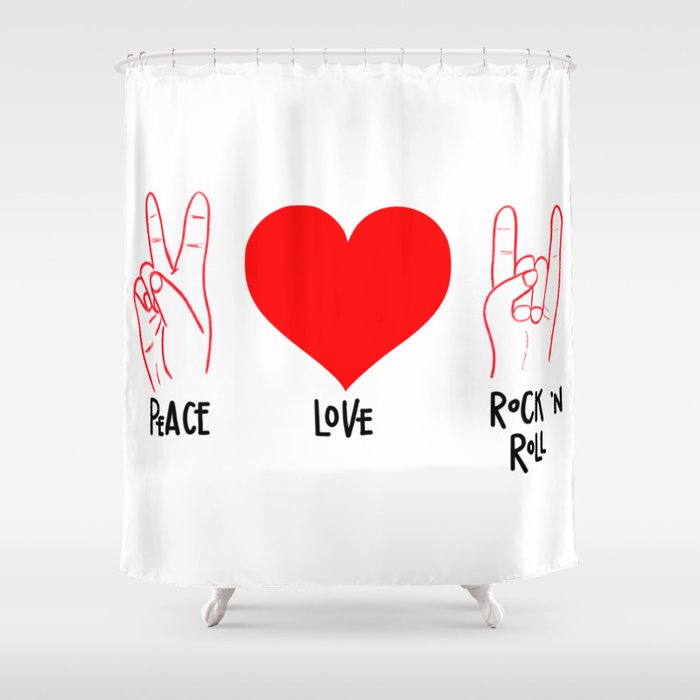 Peace Love Rock N Roll Shower Curtain, Rock N Roll Shower Curtains