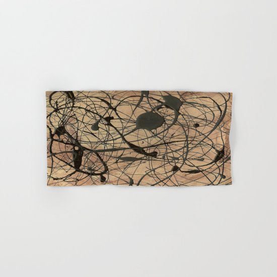 Pollock Inspired Abstract Black On Beige Hand & Bath Towel