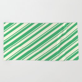 [ Thumbnail: Sea Green & Beige Colored Lines Pattern Beach Towel ]