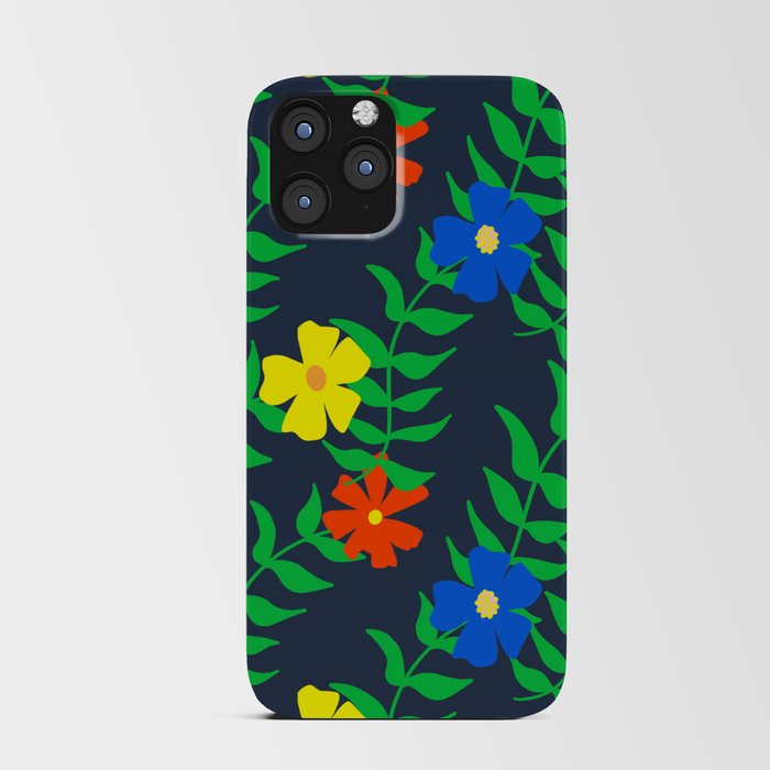 Bright 80’s Summer Flowers On Navy Blue iPhone Card Case