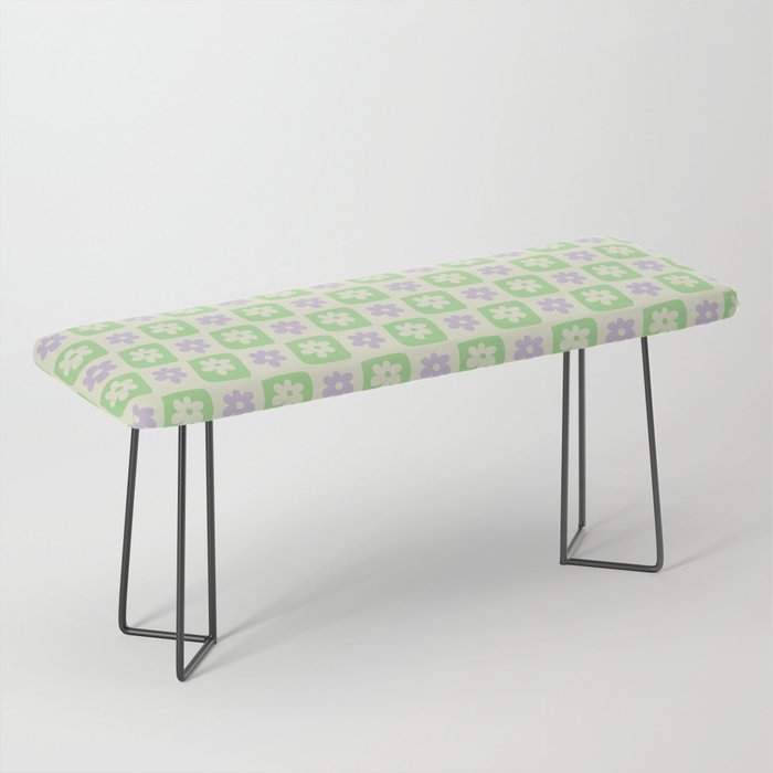Hand-Drawn Checkered Flower Shapes Pattern Bench