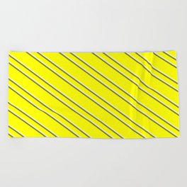 [ Thumbnail: Yellow, Beige & Green Colored Pattern of Stripes Beach Towel ]