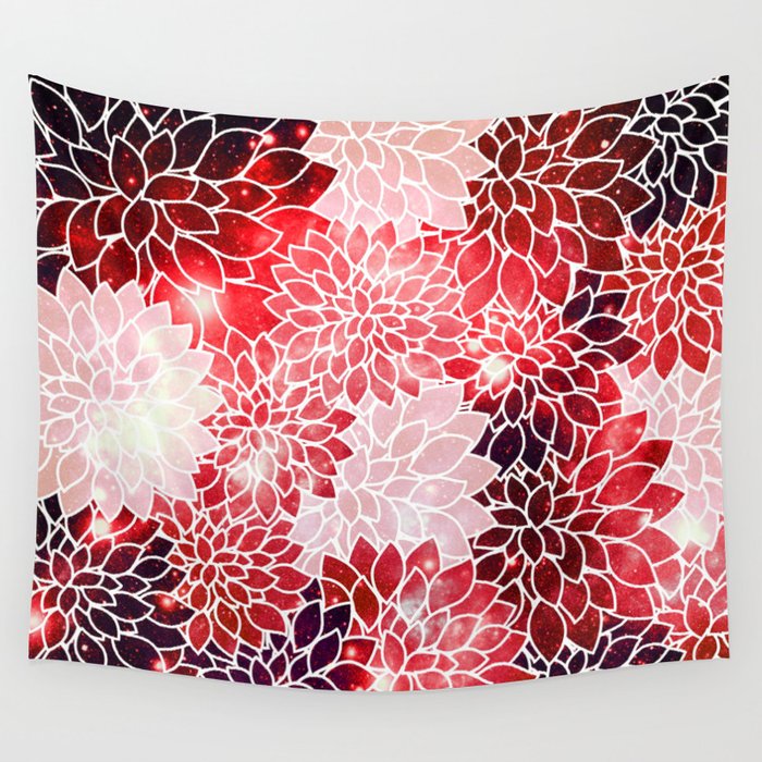 Red Space Dahlias Wall Tapestry