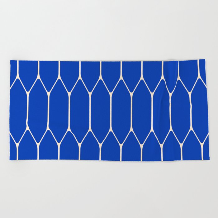 Long Honeycomb Minimalist Geometric Pattern in Bright Blue and Cream  Beach Towel