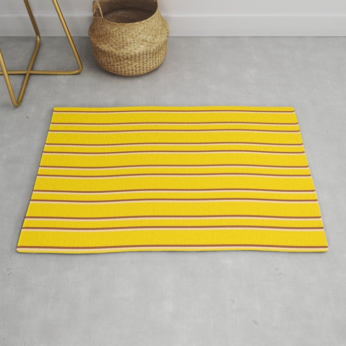 Yellow, Sienna & Tan Colored Lines/Stripes Pattern Rug