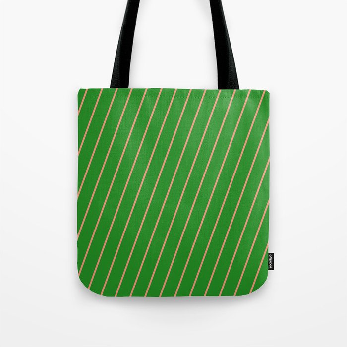 Dark Salmon and Forest Green Colored Lines/Stripes Pattern Tote Bag