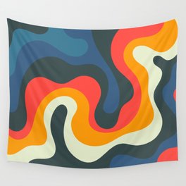 Fluid Swirl Waves Abstract Nature Art In Vintage 50s & 60s Color Palette Wall Tapestry