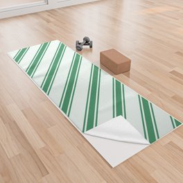 [ Thumbnail: Mint Cream & Sea Green Colored Lined/Striped Pattern Yoga Towel ]
