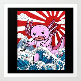 Japanese Kaiju Axolotl Anime Manga kawaii otaku Art Print