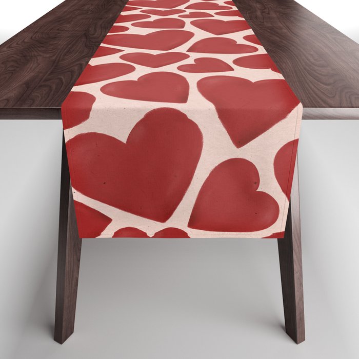 Cute Red Hearts Pattern Table Runner