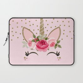 Pink & Gold Cute Floral Unicorn Laptop Sleeve