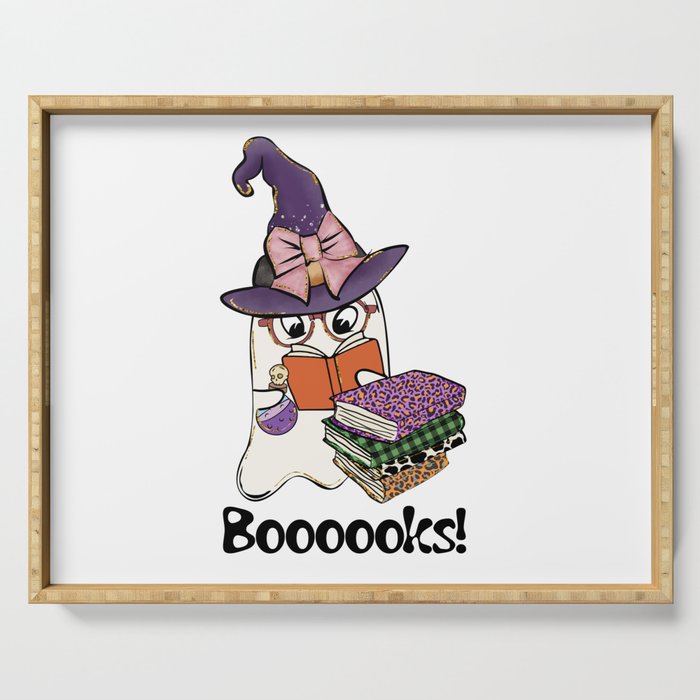 Halloween funny cute ghost reading books Serving Tray