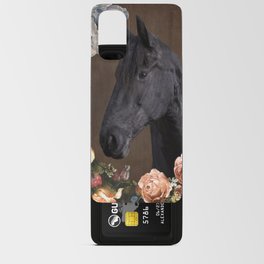 Head of a horse surrounded by flowers / portrait Friesian horse Android Card Case