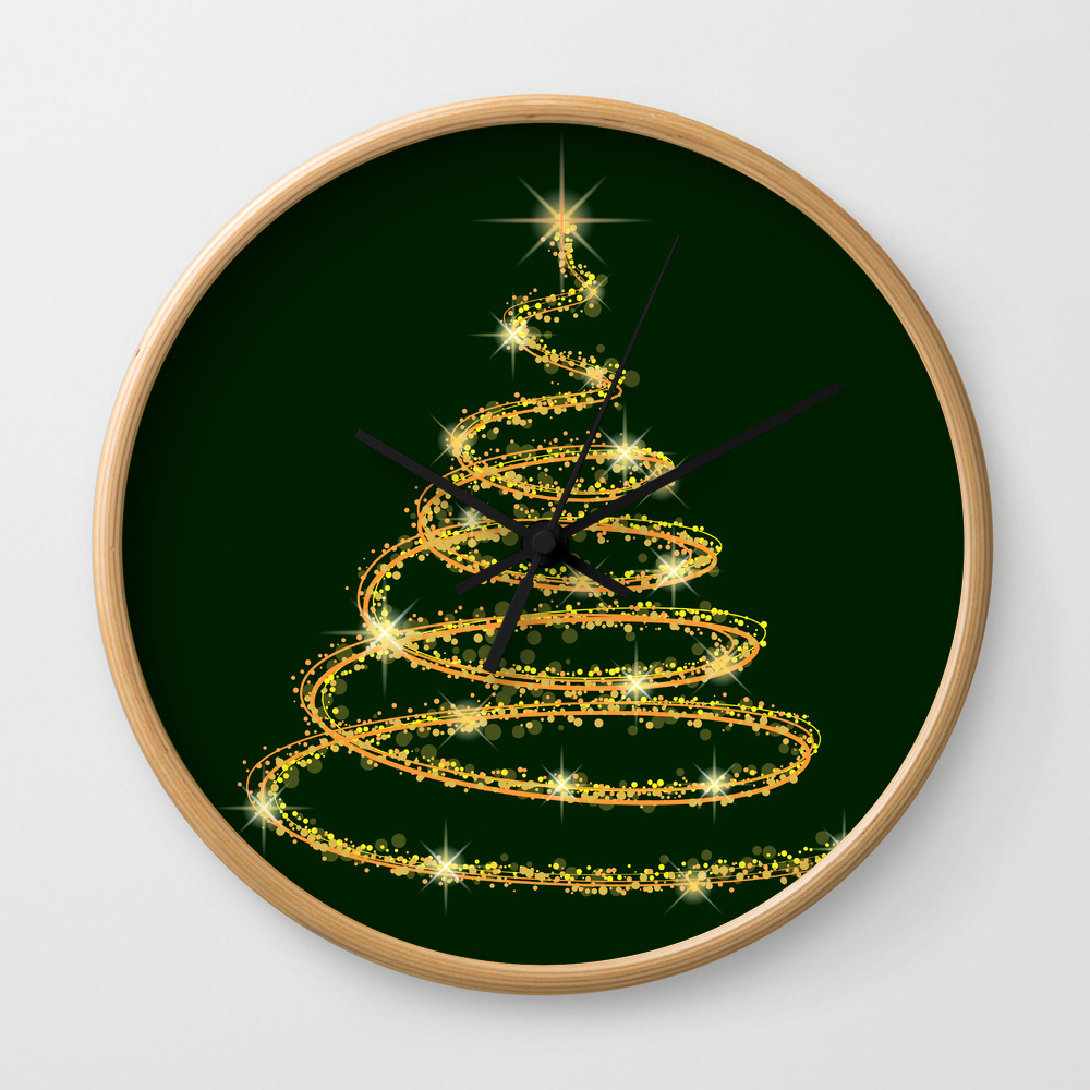 Abstract Neon Sparkling Golden Christmas Tree With Glittering