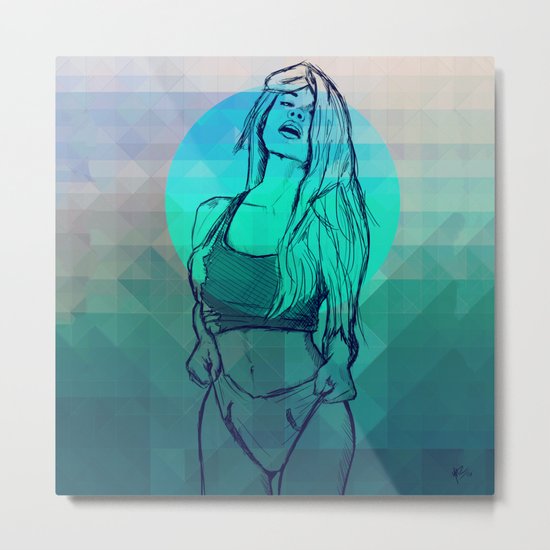 Geometric Sexy Girl Sketch V2 Metal Print