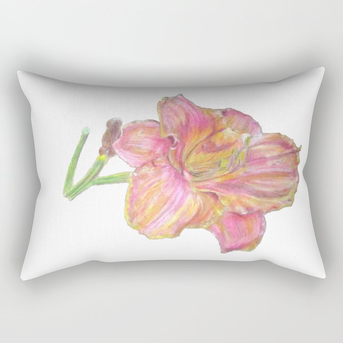 Pink and Yellow Lily Flower Drawing Rectangular Pillow