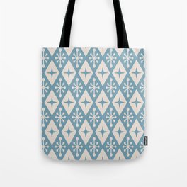 Mid Century Modern Atomic Triangle Pattern 711 Blue and Beige Tote Bag
