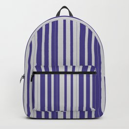 [ Thumbnail: Light Gray and Dark Slate Blue Colored Lines Pattern Backpack ]