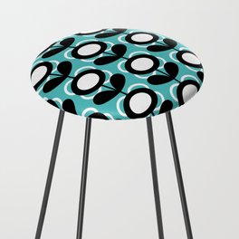 Retro MCM Scandinavian Flowers // Mid Century Modern Floral // Turquoise, Black and White Counter Stool