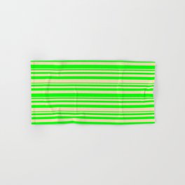 [ Thumbnail: Lime & Tan Colored Lined Pattern Hand & Bath Towel ]