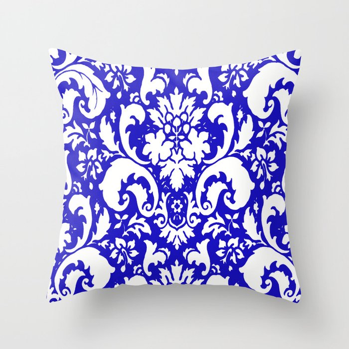 Paisley Damask Blue And White Throw Pillow By Saundramyles Society6
