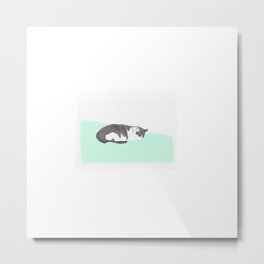 sleeping cat on mint blanket Metal Print | Illustration, Painting, Animal 
