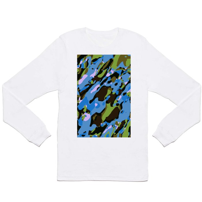 green blue and brown camouflage graffiti painting abstract background Long Sleeve T Shirt