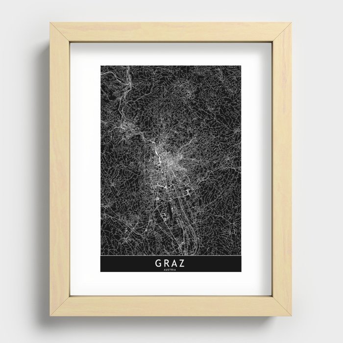 Graz Black Map Recessed Framed Print