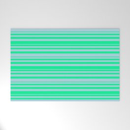 [ Thumbnail: Green & Light Blue Colored Striped Pattern Welcome Mat ]