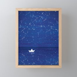 Zen sailing, ocean, stars Framed Mini Art Print