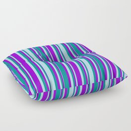 [ Thumbnail: Dark Violet, Dark Cyan, and Powder Blue Colored Lines/Stripes Pattern Floor Pillow ]