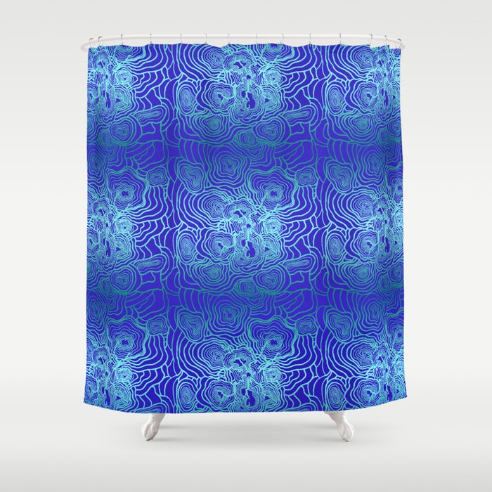 Aqua on Blue Ring Pattern Shower Curtain