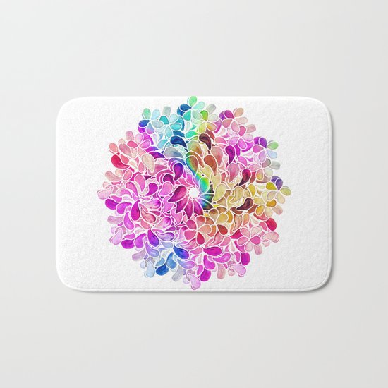 Rainbow Watercolor Paisley Floral Bath Mat